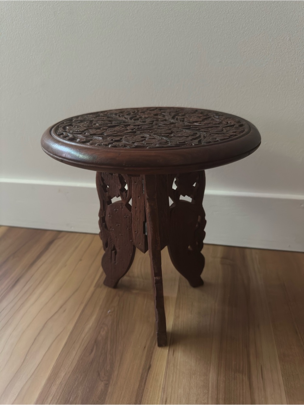 Hand-Carved India Round Wood Plant Stand
